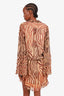 Rococo Sands Brown Animal Print Ruffle Detail Dress Size Small