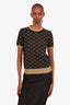 Gucci Black/Gold Wool Knit Short Sleeve 'GG' Logo Top Size Medium