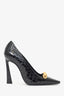 Saint Laurent Black Croc Embossed Chain Detail Heels Size 36.5