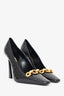 Saint Laurent Black Croc Embossed Chain Detail Heels Size 36.5
