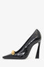 Saint Laurent Black Croc Embossed Chain Detail Heels Size 36.5