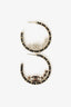 Pre-Loved Chanel™ 2023 Gold-Tone/Black Leather Braided Crystal Star CC Hoop Earrings