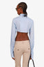 Kimhekim Blue Front Tie Cropped Button Down Shirt Size 36
