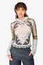 Miaou Green/Grey Graphic Print Hooded Sheer Long-Sleeve Top Size S