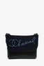 Pre-Loved Chanel™ 2019 Navy Wool 'Paris Hamburg' Embroidered Large Gabrielle Hobo