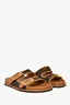 Fendi Brown FF Canvas/Leather Double Buckle Sandals Size 37