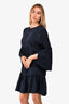 Miu Miu Navy Silk Ruffled Midi Dress Size 40