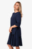 Stella McCartney Navy Eyelet Trim Double Layered Dress Size 42