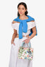 Christian Dior 2007 White/Blue Floral Cannage Fabric Medium Lady Dior With Strap (As Is)