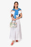 Christian Dior 2007 White/Blue Floral Cannage Fabric Medium Lady Dior With Strap (As Is)