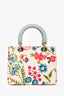 Christian Dior 2007 White/Blue Floral Cannage Fabric Medium Lady Dior With Strap (As Is)