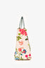 Christian Dior 2007 White/Blue Floral Cannage Fabric Medium Lady Dior With Strap (As Is)