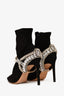 Sophia Webster Black Suede Leather Pointed Toe Ankle Boots with Crystal Strap Size 37