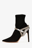 Sophia Webster Black Suede Leather Pointed Toe Ankle Boots with Crystal Strap Size 37