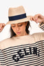 Pre-Loved Chanel™ Beige Raffia Navy Band Sun Hat Size M