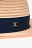 Pre-Loved Chanel™ Beige Raffia Navy Band Sun Hat Size M