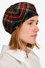 Miu Miu Red Wool Tartan Patterned Beret Hat Size M
