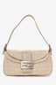 Fendi Beige FF Zucchino Double Flap Baguette Shoulder Bag