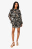 MISA Black Pink Floral Sheer Long Sleeve Tiered Skirt Mini Dress Size S