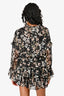 MISA Black Pink Floral Sheer Long Sleeve Tiered Skirt Mini Dress Size S