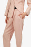 Max Mara Pink Silk/Linen Single Breasted Blazer + High Waisted Straight Leg Pants Size 2