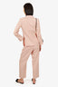 Max Mara Pink Silk/Linen Single Breasted Blazer + High Waisted Straight Leg Pants Size 2