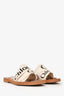 Chloe Cream Woody Linen Logo Slide Sandals Size 40