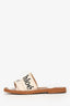 Chloe Cream Woody Linen Logo Slide Sandals Size 40