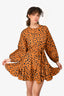 Rhode Dark Orange/Black Leopard Pattern Long Sleeve Mini Dress with Belt Size XS