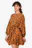 Rhode Dark Orange/Black Leopard Pattern Long Sleeve Mini Dress with Belt Size XS