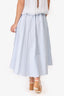Caroline Constas White/Blue Striped High Low Ruffled Skirt Size S