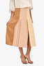 Celine Brown/Yellow Silk Pleated Midi Skirt Size 36