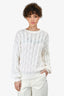 Brunello Cucinelli Cream Knit Embellished Crew Neck Sweater Size M