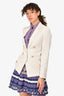 Brunello Cucinelli Off White Silk Beaded Blazer Size 38