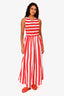 Loretta Caponi Red/White Striped Sleeveless Midi Dress Size S