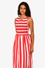Loretta Caponi Red/White Striped Sleeveless Midi Dress Size S
