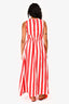 Loretta Caponi Red/White Striped Sleeveless Midi Dress Size S