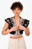 Isabel Marant Dark Grey Beaded Ruffled Cropped Vest Top Size 38