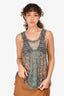 Isabel Marant Blue Paisley Printed Silk Round Neck Sheer Tank Top Size 0