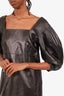 DROMe Black Leather Puff Sleeve Mini Dress Size M