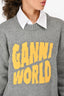 Ganni Grey Wool Logo Sweater Size XL