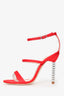 Sophia Webster Red Satin Crystal Embellished Heeled Sandals Size 36