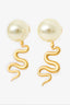 Christian Dior Gold Tone Pearl Snake Earrings