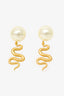 Christian Dior Gold Tone Pearl Snake Earrings