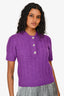 Pre-Loved Chanel™ F/W 2023 Purple Cashmere/Wool Knit Short Sleeve Quarter Buttoned Top Size 34