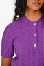 Pre-Loved Chanel™ F/W 2023 Purple Cashmere/Wool Knit Short Sleeve Quarter Buttoned Top Size 34
