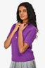Pre-Loved Chanel™ F/W 2023 Purple Cashmere/Wool Knit Short Sleeve Quarter Buttoned Top Size 34