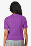 Pre-Loved Chanel™ F/W 2023 Purple Cashmere/Wool Knit Short Sleeve Quarter Buttoned Top Size 34