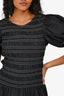 Ganni Black/White Rouched Puff Sleeve Maxi Dress Size 36