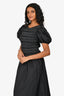 Ganni Black/White Rouched Puff Sleeve Maxi Dress Size 36